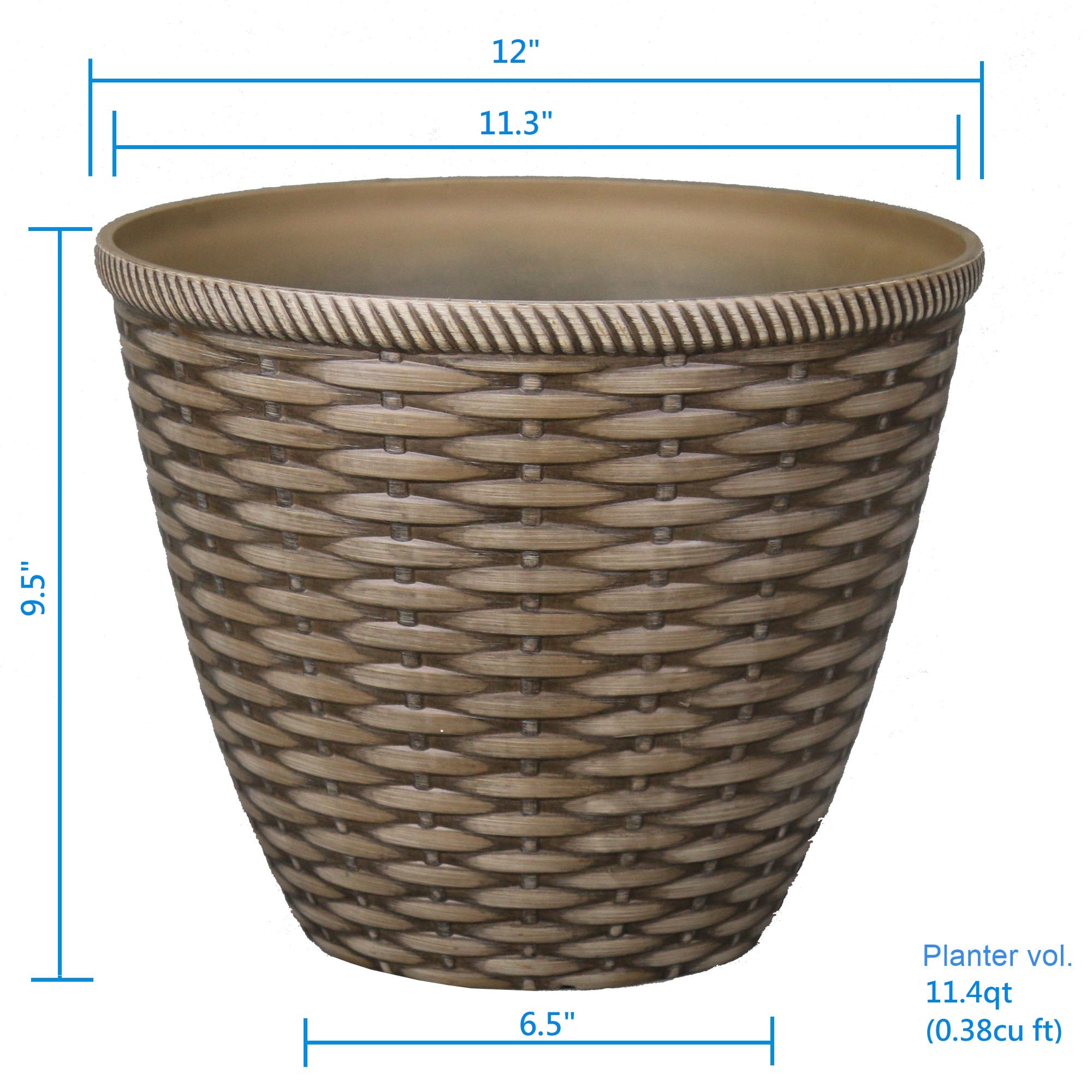 Mainstays Natural Brown Woven Recycled Resin Planter, 12in Dia x 9.5in H