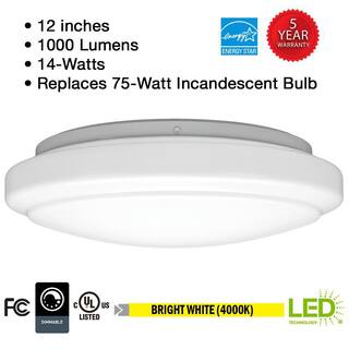 Commercial Electric 12 in. White Round Closet Light LED Flush Mount Ceiling Light 1000 Lumens 4000K Bright White Dimmable Pantry Laundry 54074391