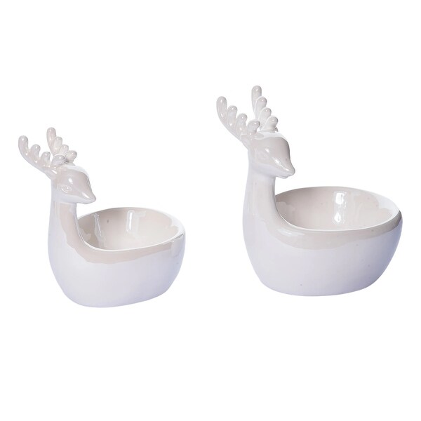 Transpac Dolomite 8.5 in. White Christmas Elegant Reindeer Tidbit Bowl Set of 2