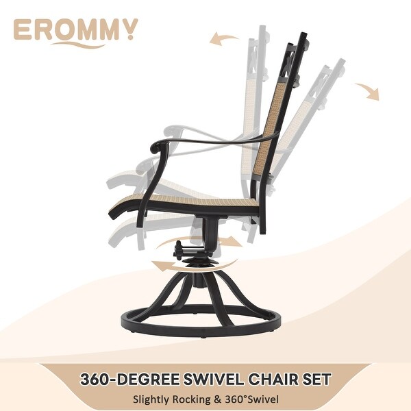 EROMMY Swivel Patio Dining Chairs Set of 2，Outdoor Wicker Aluminum Swivel Chair，Swivel Rocker with AllWeather Aluminum Frame