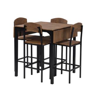 Harper  Bright Designs 5-Piece Drop Leaf Rectangle Brown Wood Top Black Dining Room Set Seats 4 DT107AAB