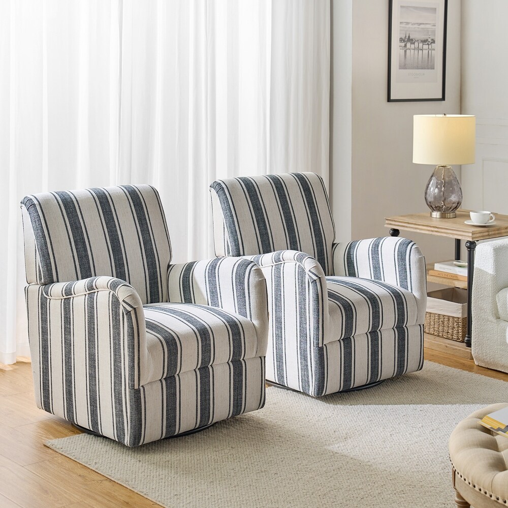 Pancy Traditional Swivel Armchair with Jacobean Strip Pattern Set of 2 by HOLALA HOME