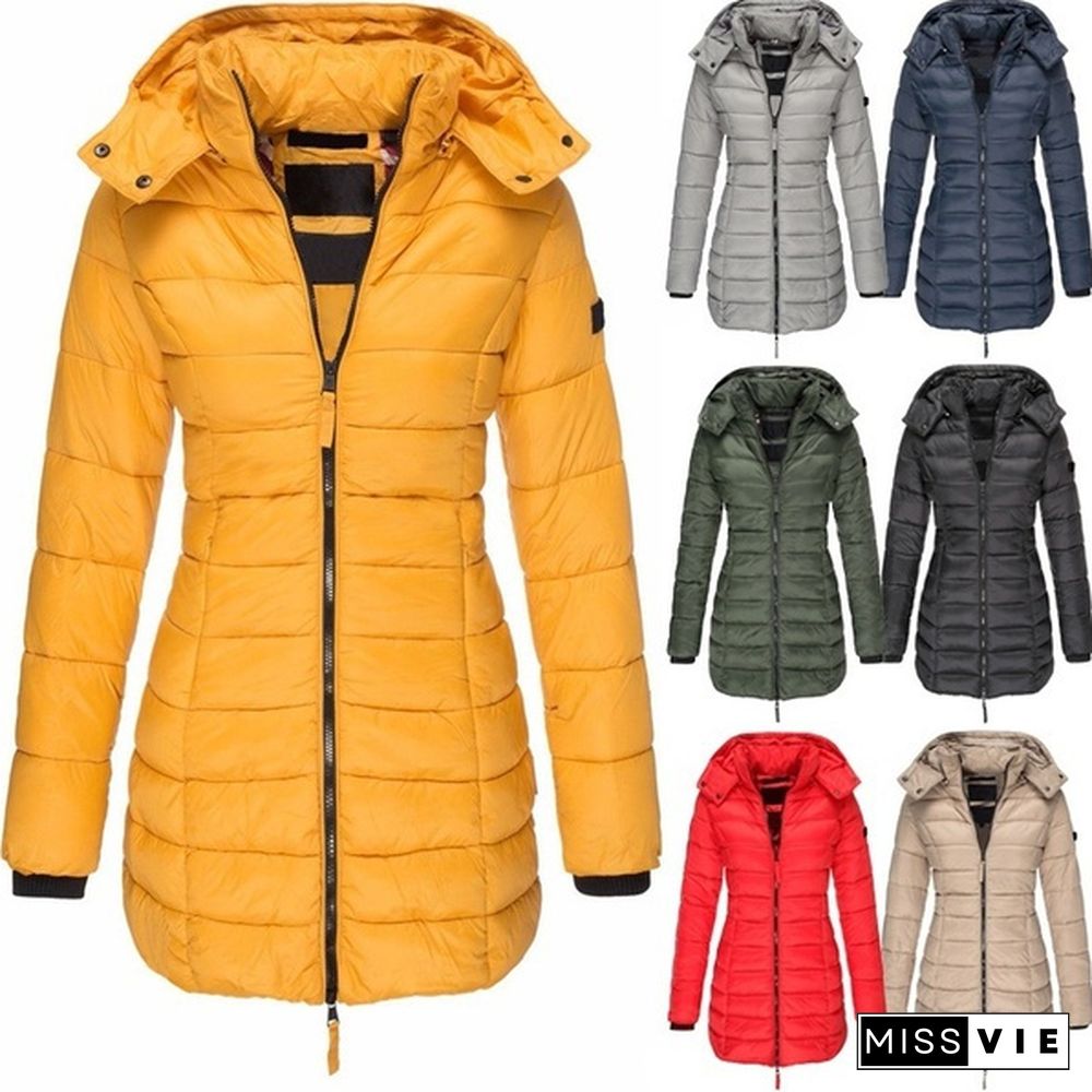 New  Winter Long Down Jacket Women's Thick Warm Hooded Cotton Padded Down Jacket Coat