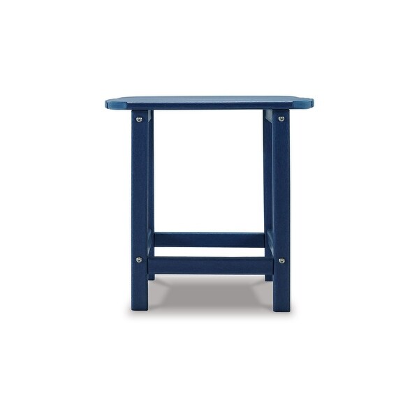 Suen 19 Inch End Table，Outdoor Blue Polyethylene Slatted Top，Steel Frame