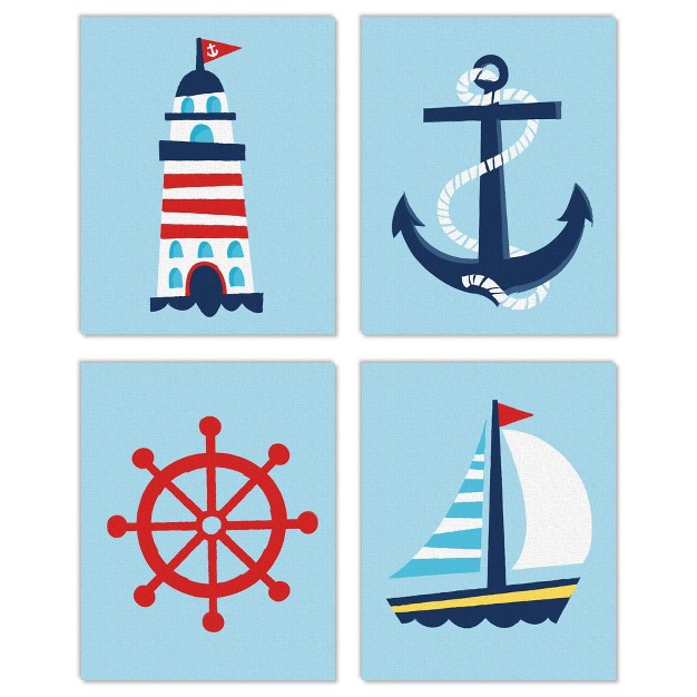 Big Dot Of Happiness Lighthouse Sailboat And Anchor Unframed Nautical Linen Paper Wall Art Set Of 4 Artisms 8 X 10 Inches