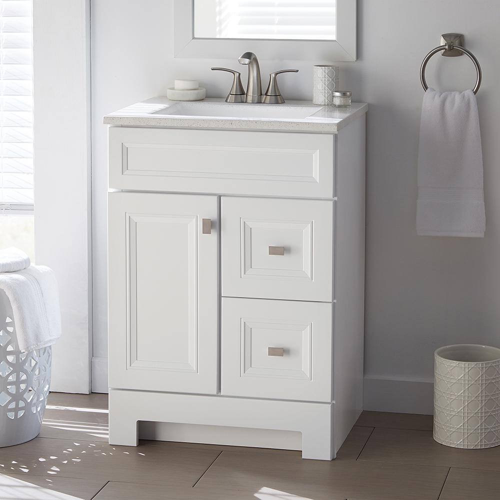 Home Decorators Collection Sedgewood 24.5 in. W x 18.8 in. D x 34.4 in. H Freestanding Bath Vanity in White with Arctic Solid Surface Top PPLNKWHT24D