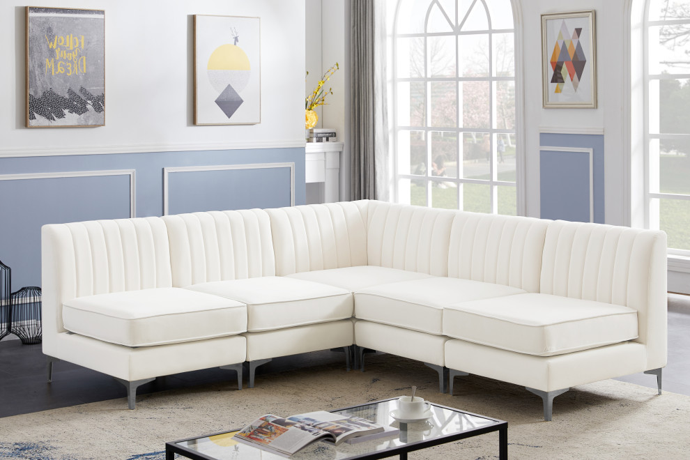 Alina Velvet Modular L Shaped Modular Sectional   Midcentury   Sectional Sofas   by Meridian Furniture  Houzz