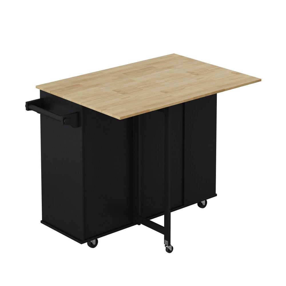 Kitchen Island Cart with 2 Door and 2 Drawers and Foldable Table Top
