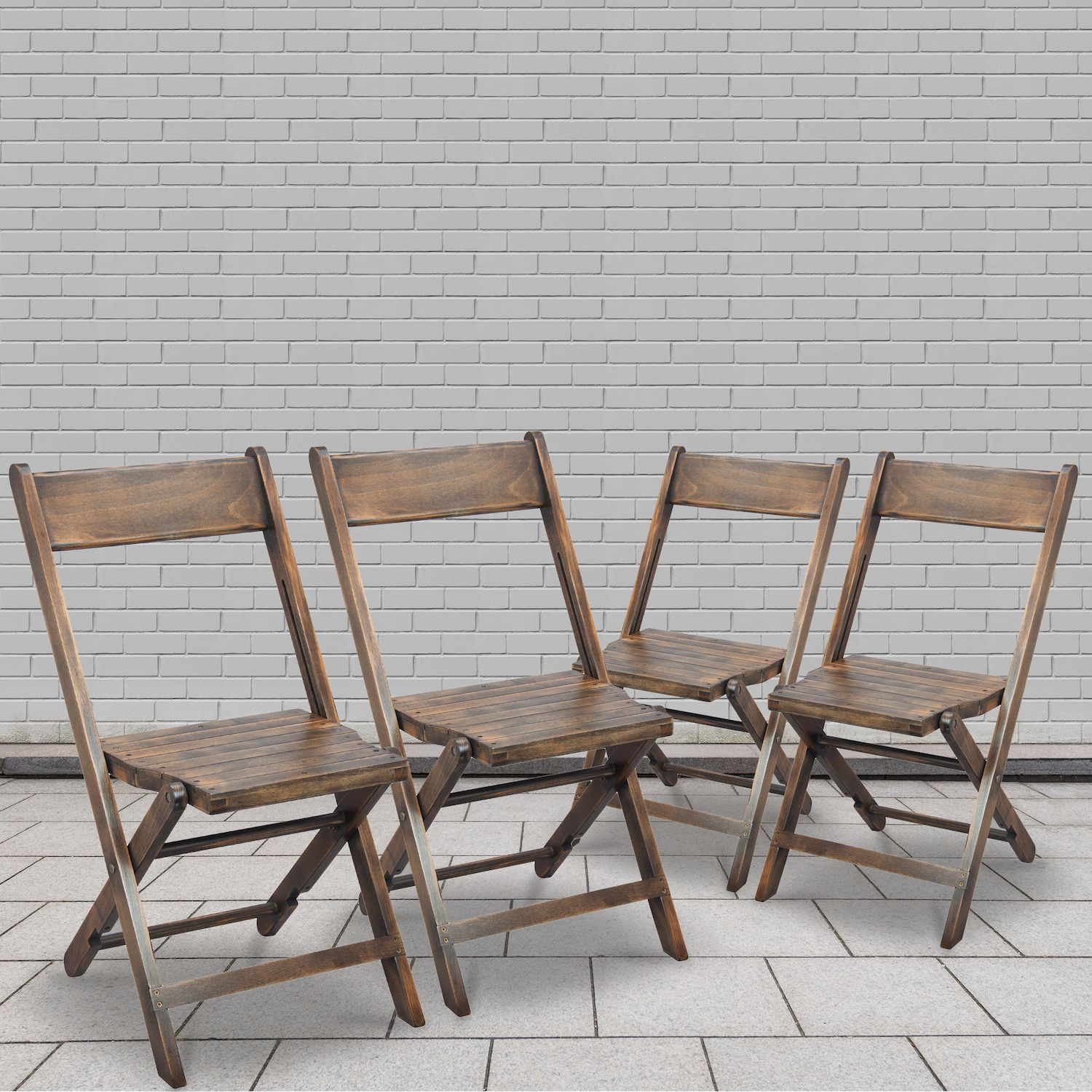 Emma and Oliver Slatted Wood Folding Wedding Chair - Event Chair - Antique Black， Set of 4