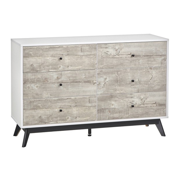 Crislana Mid century Modern 6 Drawer Dresser Gray white Buylateral