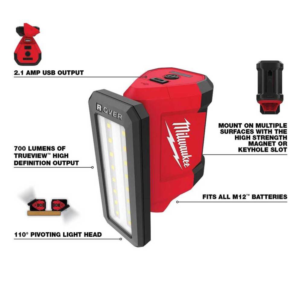 Milwaukee M12 ROVER Service and Repair Flood Light with USB Charging 2367-20 from Milwaukee