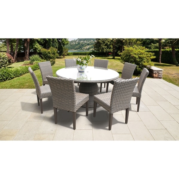 Florence 60 Inch Outdoor Patio Dining Table with 8 Armless Chairs