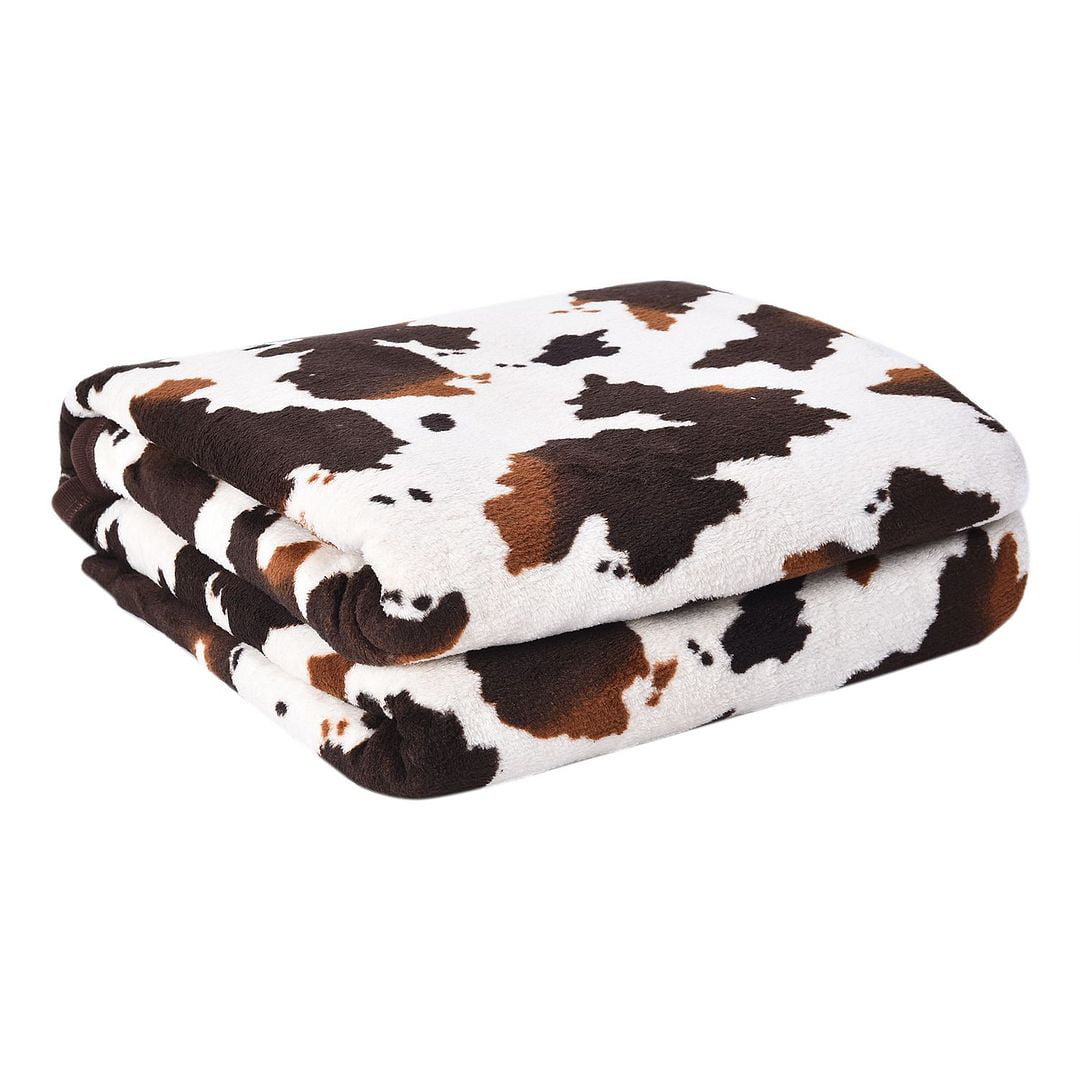 Shop LC Homesmart Brown Cow Print Throw Blanket Warm and Cozy Coral Fleece Animal Print