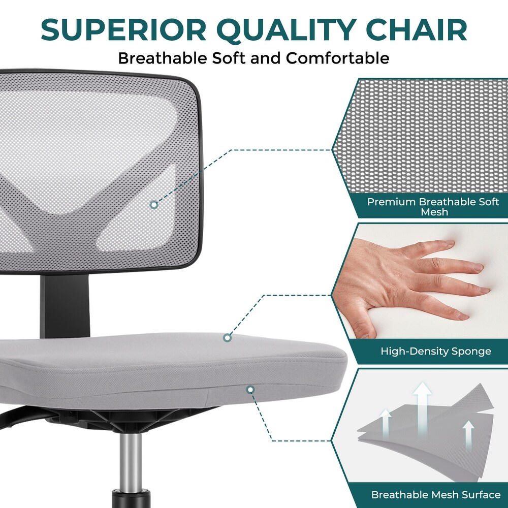 Armless Desk Chair Small Home Office Chair with Lumbar Support