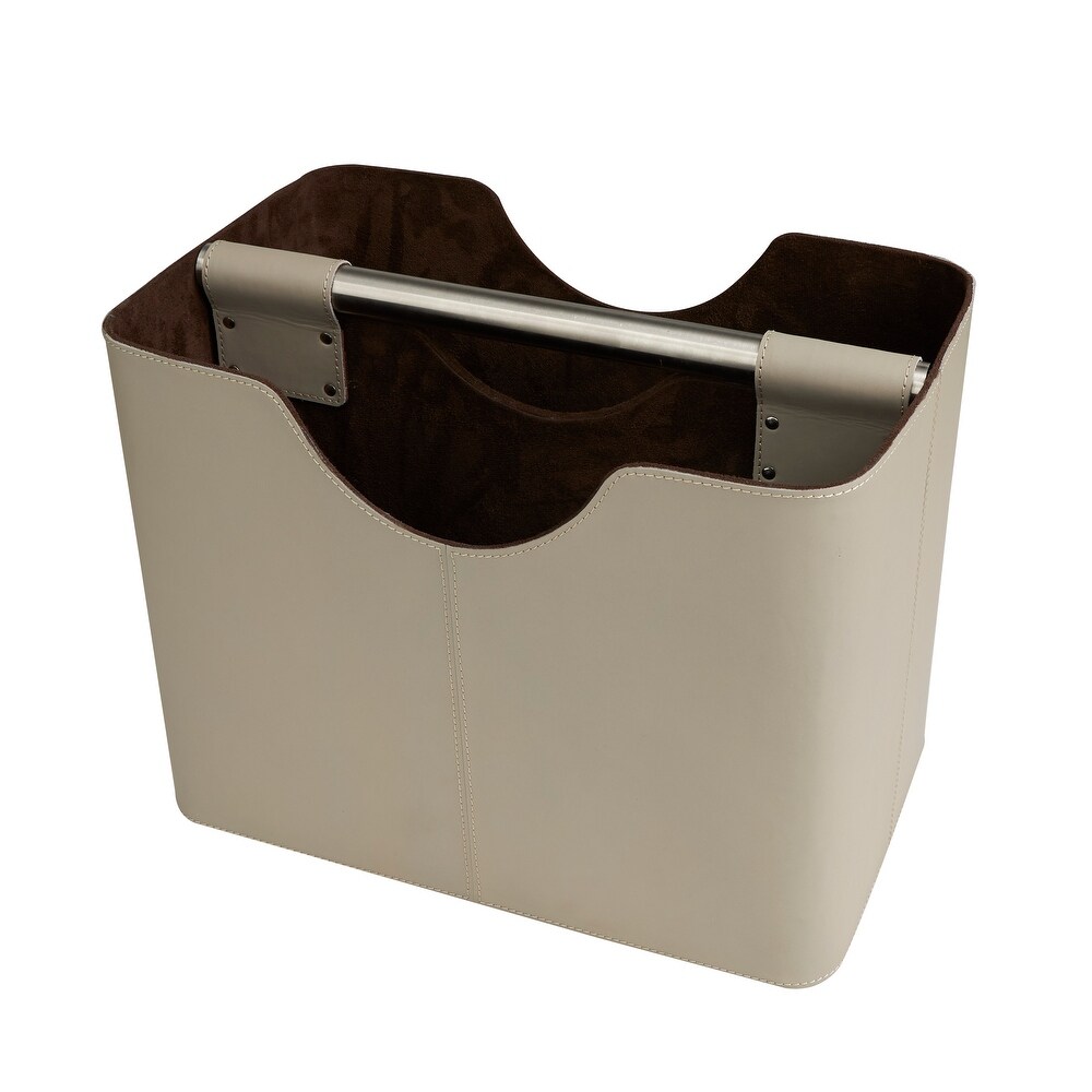 Brown or Light Gray Leather Magazine Holder with Divided Inside