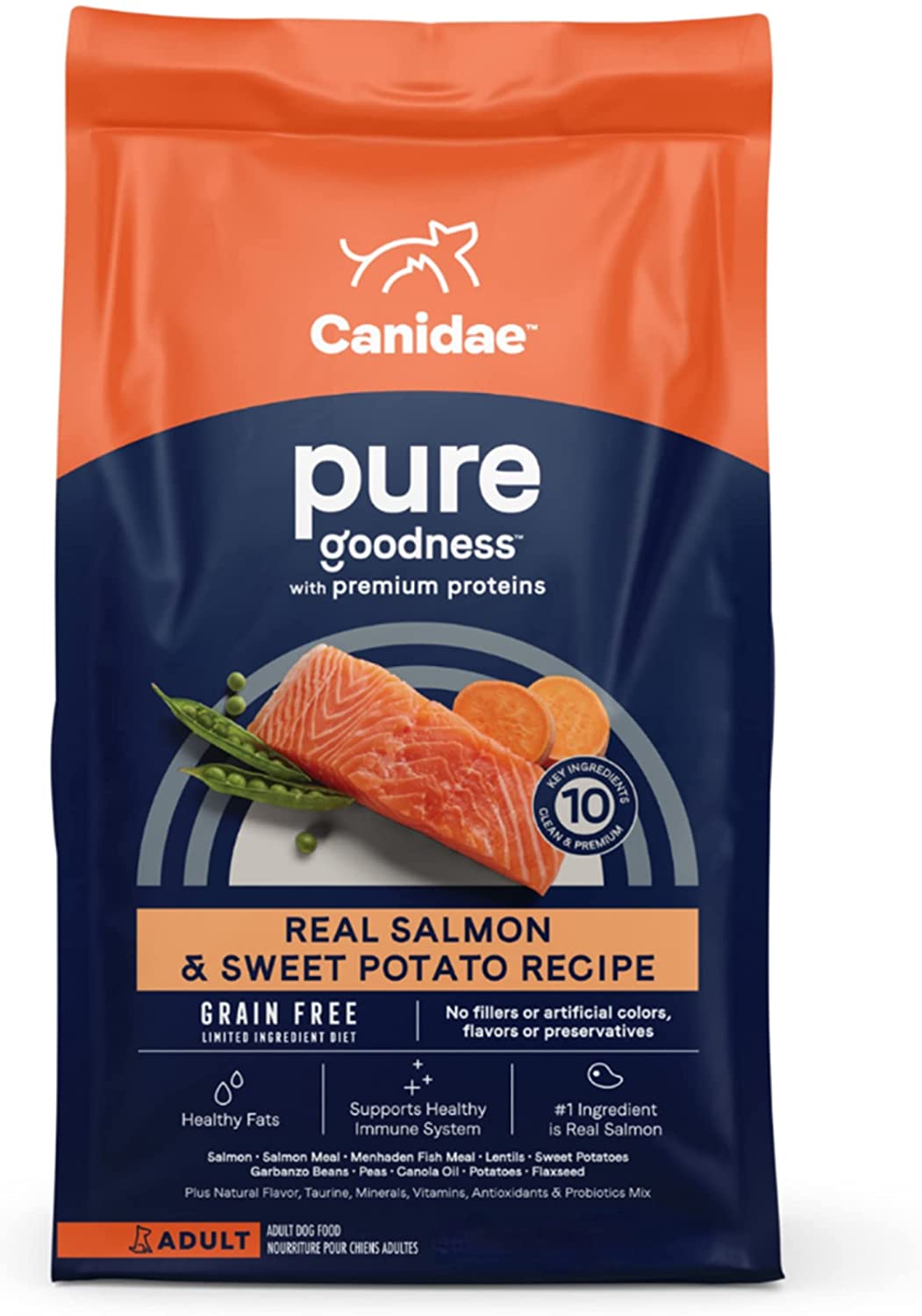 Canidae PURE Limited Ingredient Premium Adult Dry Dog Food， Salmon and Sweet Potato Recipe， 24 Pounds， Grain Free