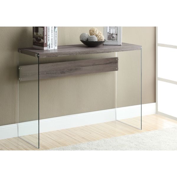 Accent Table， Console， Entryway， Narrow， Sofa， Living Room， Bedroom， Brown Laminate， Clear Tempered Glass， Contemporary， Modern