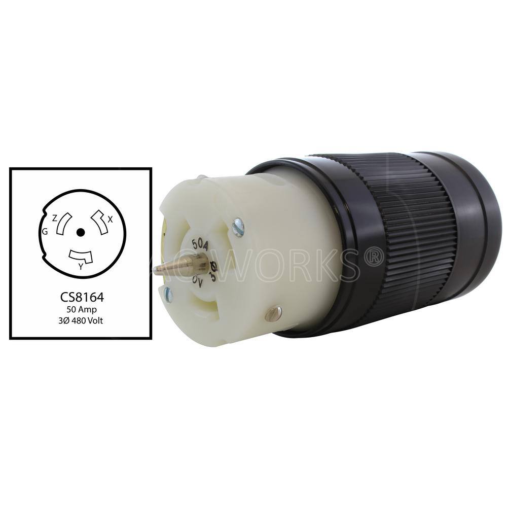 AC WORKS California Standard CS8164 50 Amp 3-Phase 480-Volt 4-Wire Locking Female Connector CS8164