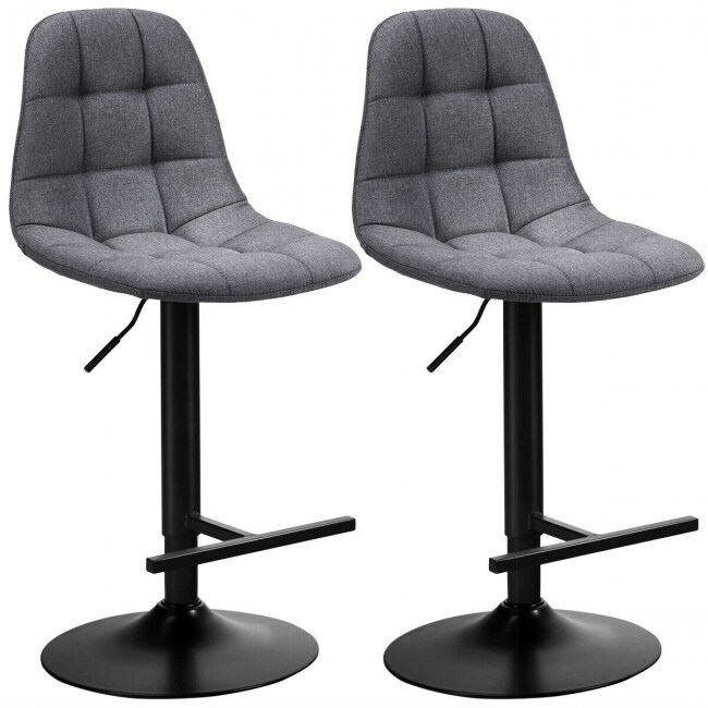 2Pcs Adjustable Bar Stools Swivel Counter Height Linen Chairs -Gray - 17.5