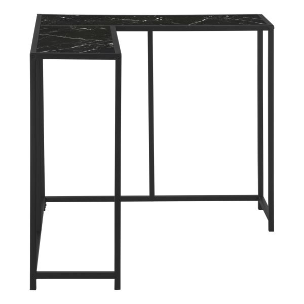 Accent Table， Console， Entryway， Narrow， Corner， Living Room， Bedroom， Black Marble Look Laminate， Black Metal， Contemporary， Modern