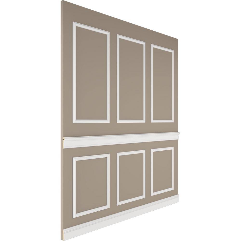 Ekena Millwork 94 12 in. (Adjustable 108 in. to 132 in.) 70 sq. ft. Polyurethane Ashford Square Panel Stacked Wall Wainscot Kit Primed WPKUST012P108