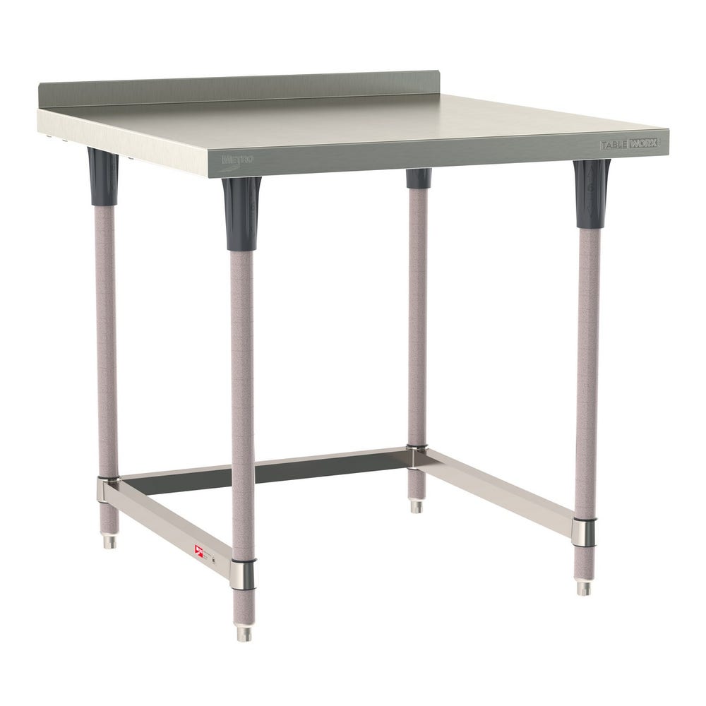 Metro TWS3636SU-304B-K TableWorx Stationary Stainless Steel Work Table with Open 3-Sided Frame and Backsplash， 36