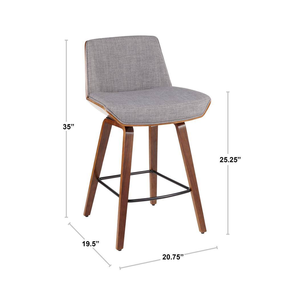 Lumisource Corazza Mid-Century Modern Walnut Wood and Light Grey Fabric Counter Stool B26-CRZZX WL+LGY