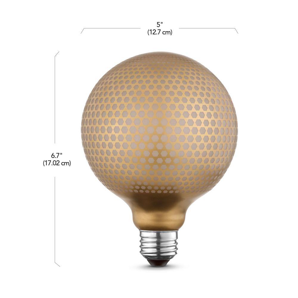 Globe Electric Moderna 40-Watt Equivalent E26 Base G40 Shape Luxury Oversized Frosted LED Filament Light Bulb Copper Hexagon Design 35042