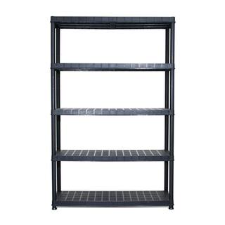 Ram Quality Products Ltd. Black Extra 5-Tier Plastic Storage Shelf Unit 14 in. x 2 in. x 45 in. for Garage 16105B-CD