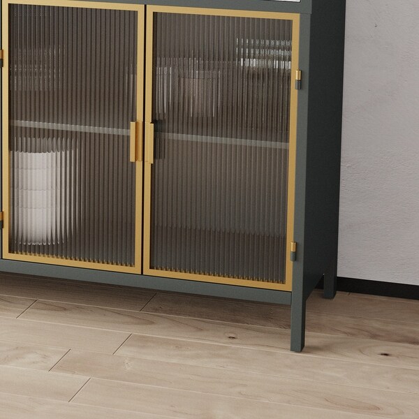 2 Glass Doors Sideboard Storage Cabinet with 3 Top Drawers