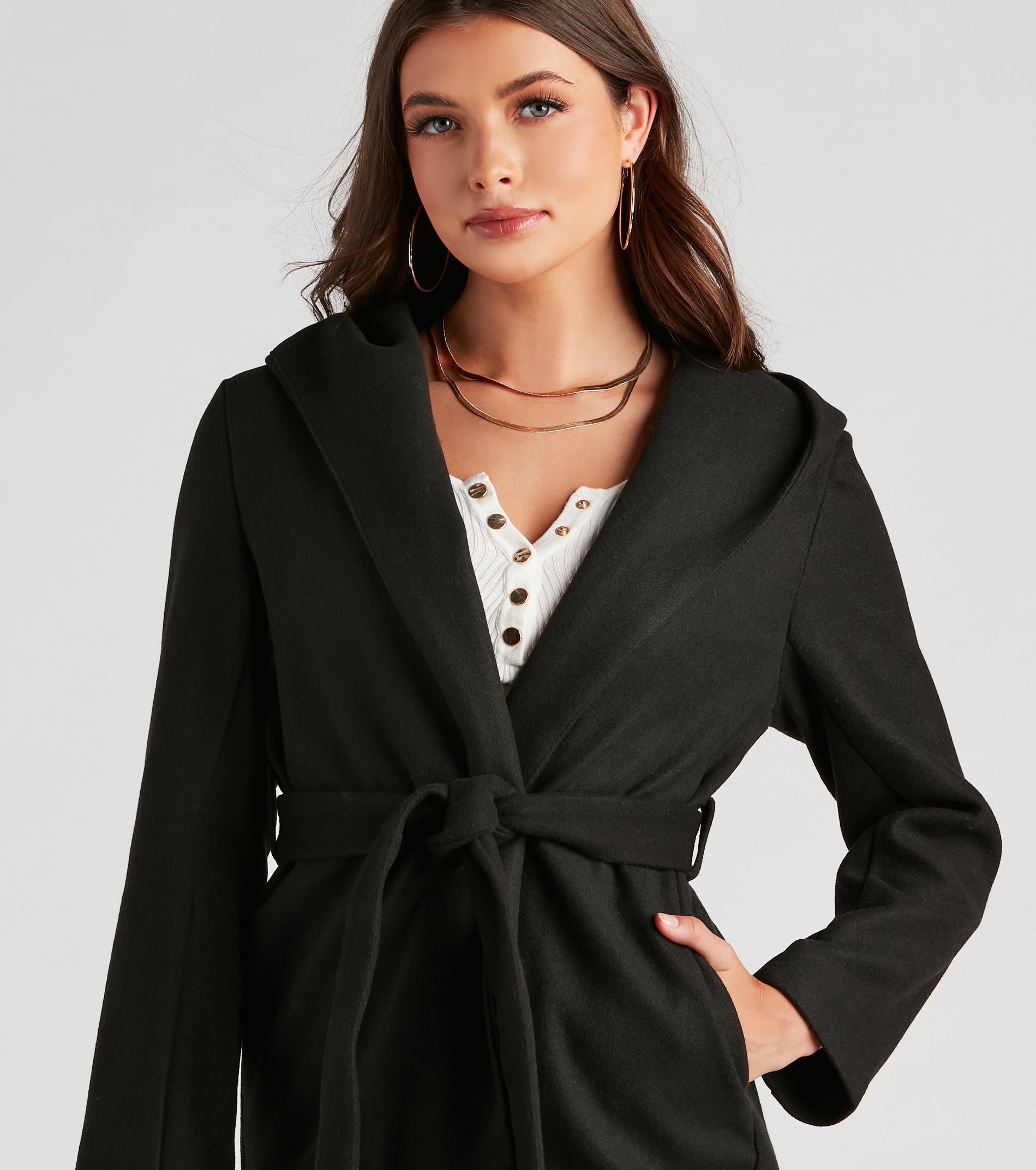 Belted Sophistication Faux Wool Coat