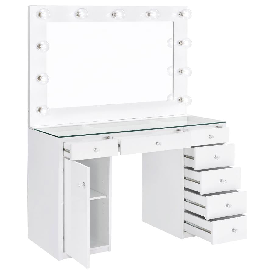 Acena 7-drawer Vanity Set with Lighting White High Gloss	-  931143