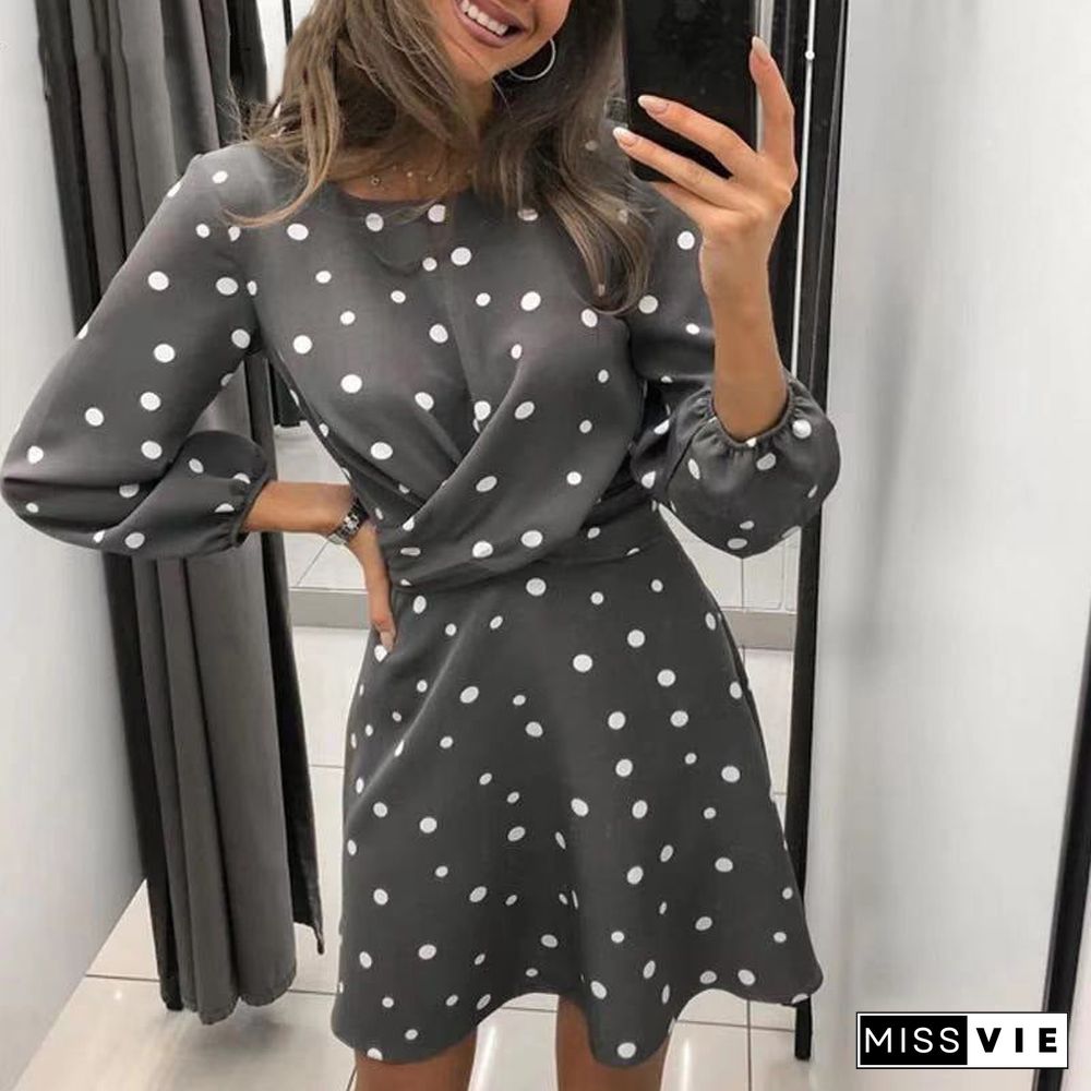 Polka Dot Long Sleeve Mini Dress