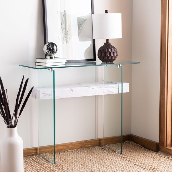 SAFAVIEH Kayley Modern Rectangular Natural/ Glass Console Table - 39.4