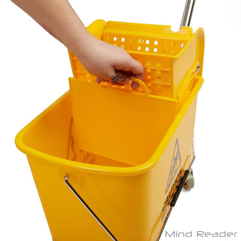 Mind Reader Mobile Heavy Duty Mop Bucket with Down Press Wringer 5.5 gal. Capacity Yellow MOPT20-YLW