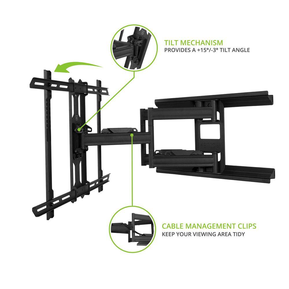 KANTO Full Motion TV Wall Mount with 22 in. Extension from Wall for 37 in. - 75 in. TVs UL Certified in Black PDX650