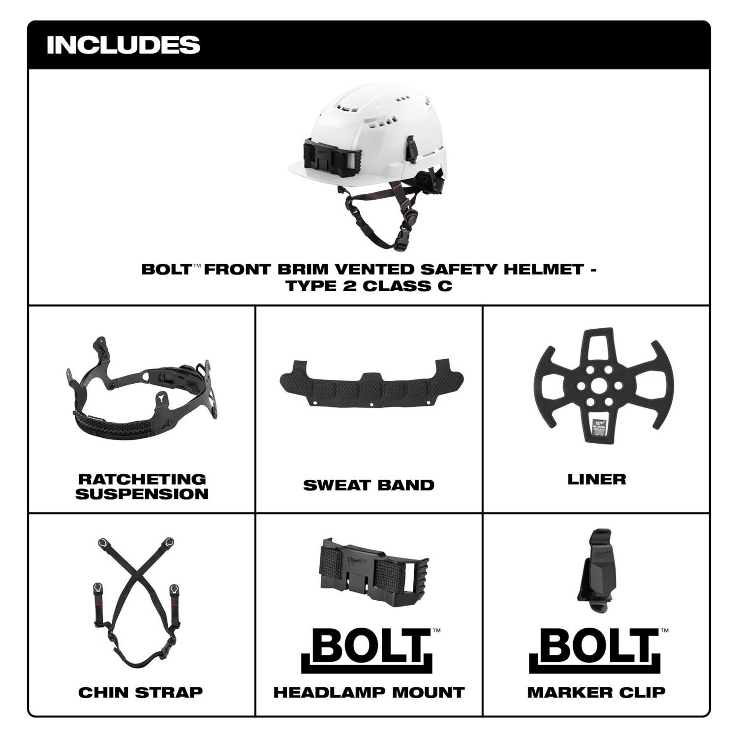 MW BOLT Ratchet Type II Class C Safety Helmet Black Vented