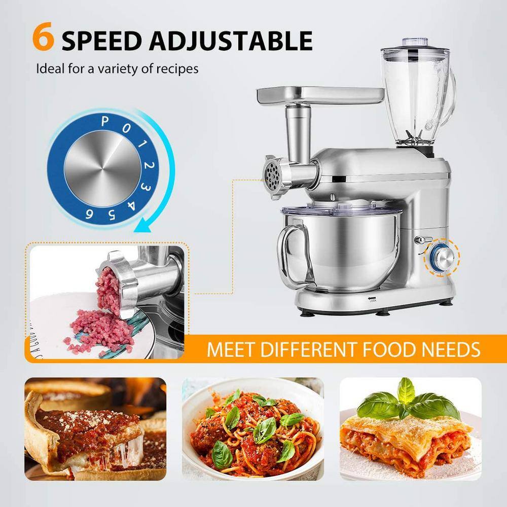 VIVOHOME 6 qt. 6- speed Silver 3 in 1 Multifunctional Stand Mixer with Meat Grinder and Juice Blender ETL Listed X001ZDY1G1