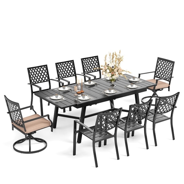 MAISON ARTS Outdoor Patio Dining Set of 7/9 with Metal Expandable Rectangular Dining Table and Metal Chairs