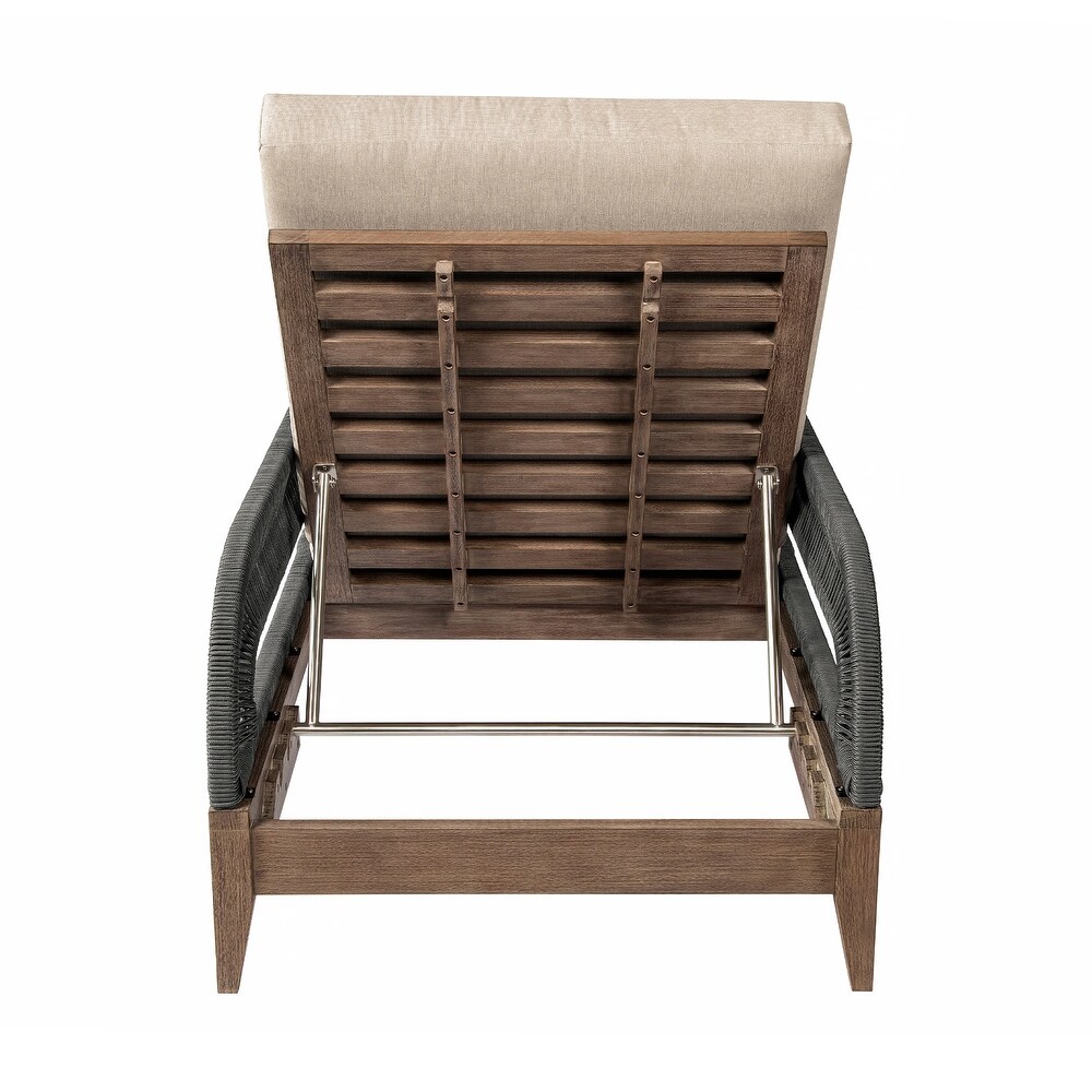 Orbit Outdoor Patio Chaise Lounge Chair in Weathered Eucalyptus Wood with Gray Rope and Taupe Olefin Cushions