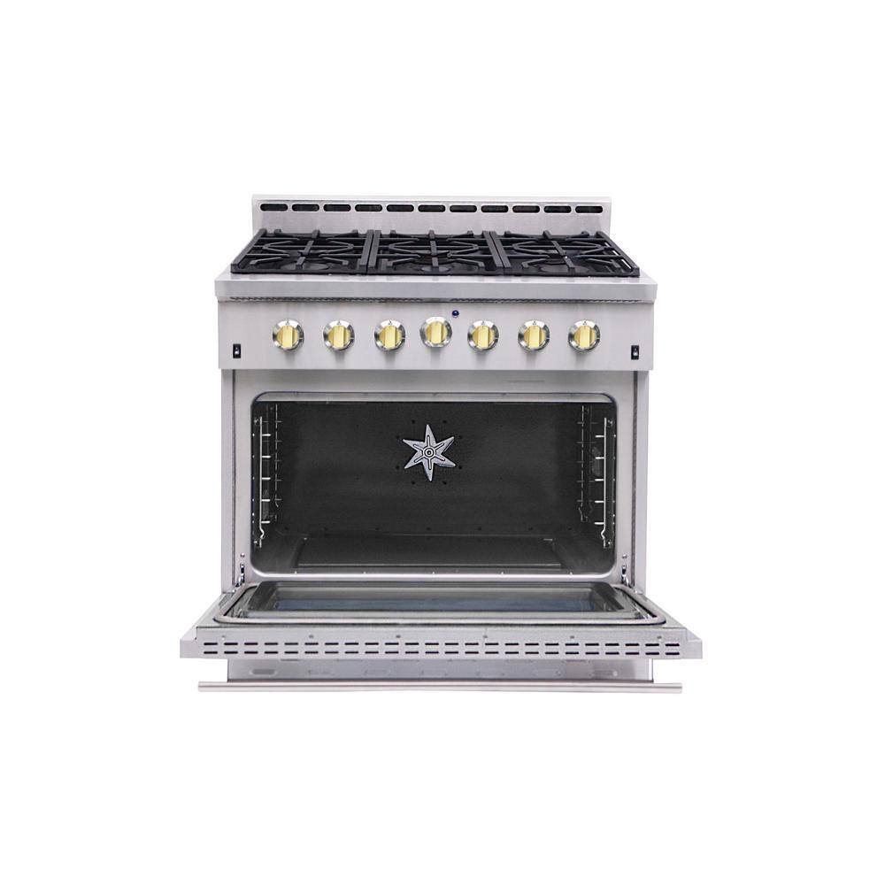 NXR Entree 36 in. 5.5 cu. ft. Professional Style Gas Range with Convection Oven in Stainless Steel and Gold NK3611-G