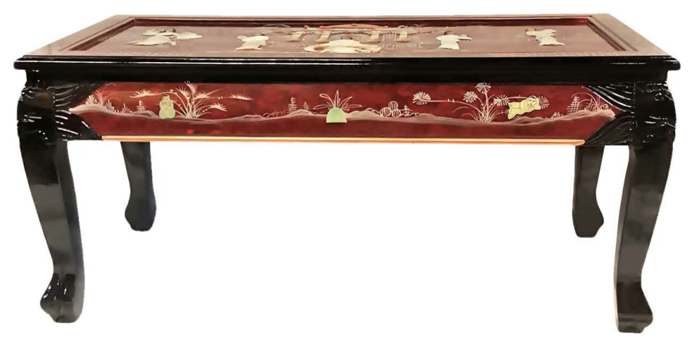 Ball And Claw Lacquer Mother of Pearl Inlaid Dragon Coffee Table  French Red   Asian   Coffee Tables   by Oriental Furnishings  Houzz