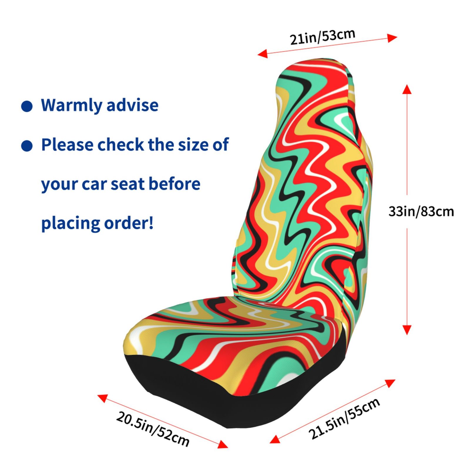 TEQUAN Front Seat Covers， Psychedelic Waves Curved Lines Pattern 2 Piece Car Seat Cover Fit Most Car SUV Truck Van