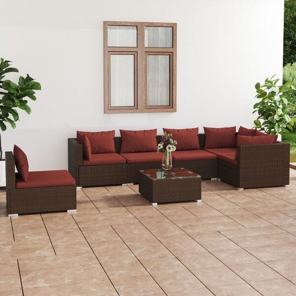 vidaXL Patio Lounge Set with Cushions Poly Rattan Brown