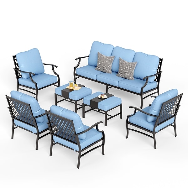 MAISON ARTS 6/7Piece Patio Conversation Sets，Sofa Set with 2/4 x Single Chairs，1 x 3seater Sofa and Coffee Table/Ottomans