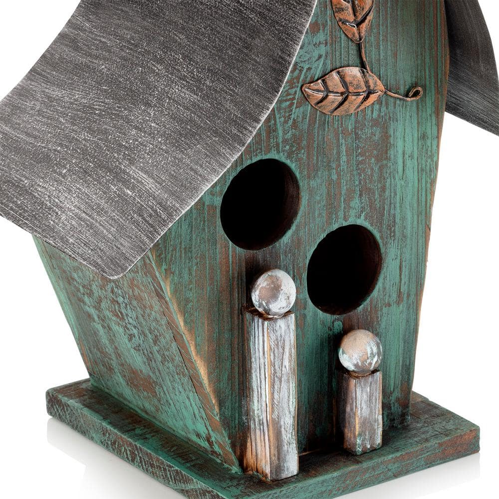 Alpine Corporation 12 in. Tall Outdoor Hanging Wooden Birdhouse, Turquoise YEN134HH-TUR