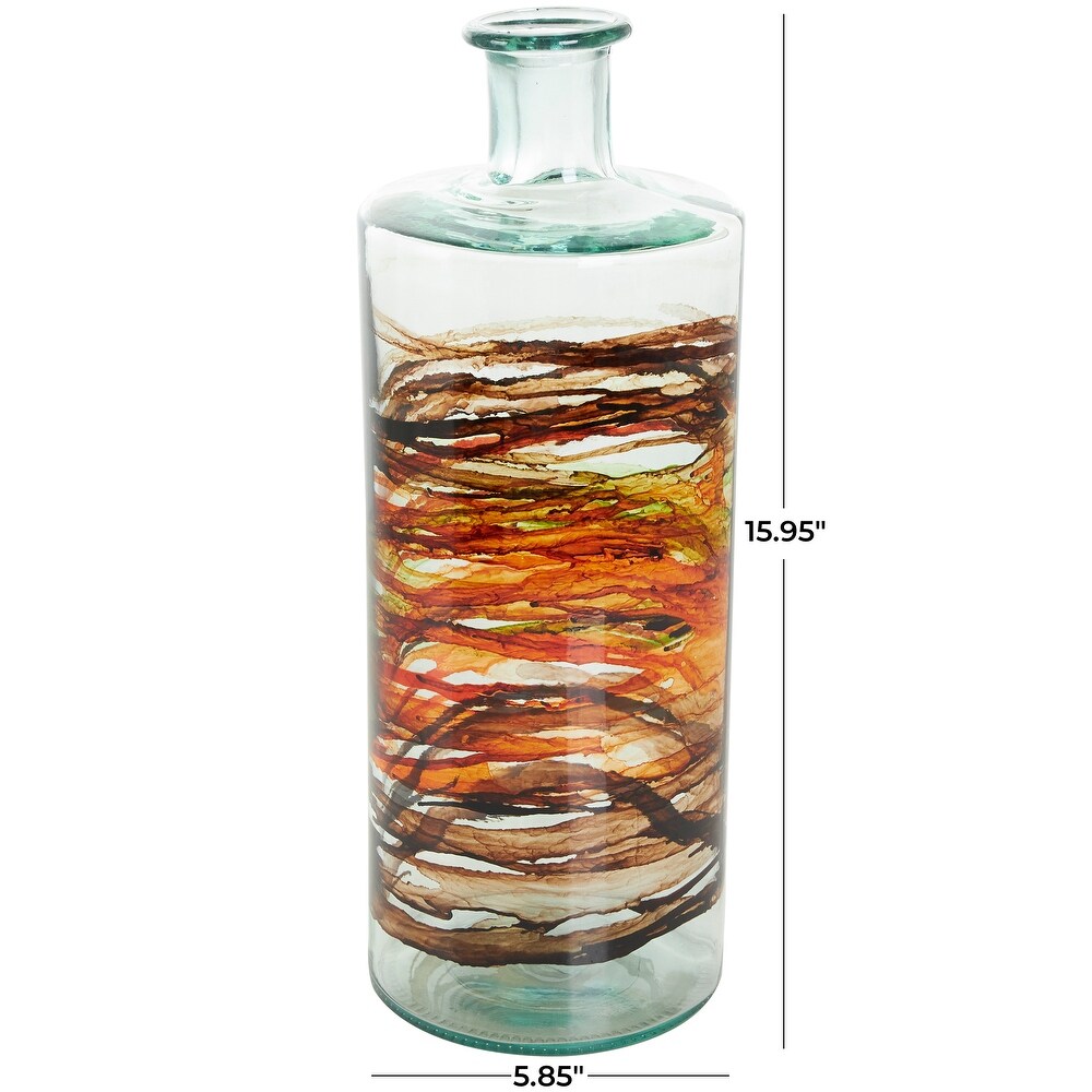 Clear Recycled Glass Abstract Spanish Bottle Vase with Swirled Colored Glass Bands