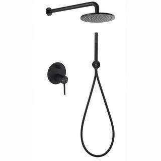 Parrot Uncle Croma Single-Handle 1-Spray High Pressure Handheld Shower and Round Head Shower in Matte Black (Valve Included) JK-RCS81001MB