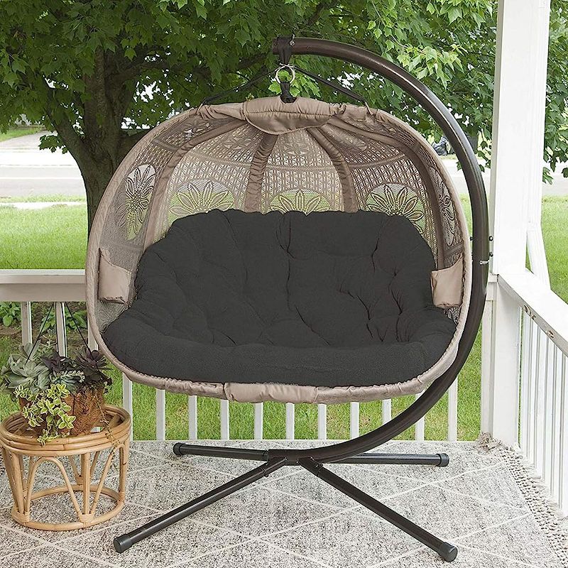 Double Swing Egg Chair with Stand Large 2 Person Indoor Outdoor Wicker Patio Twins Basket Hanging Chair