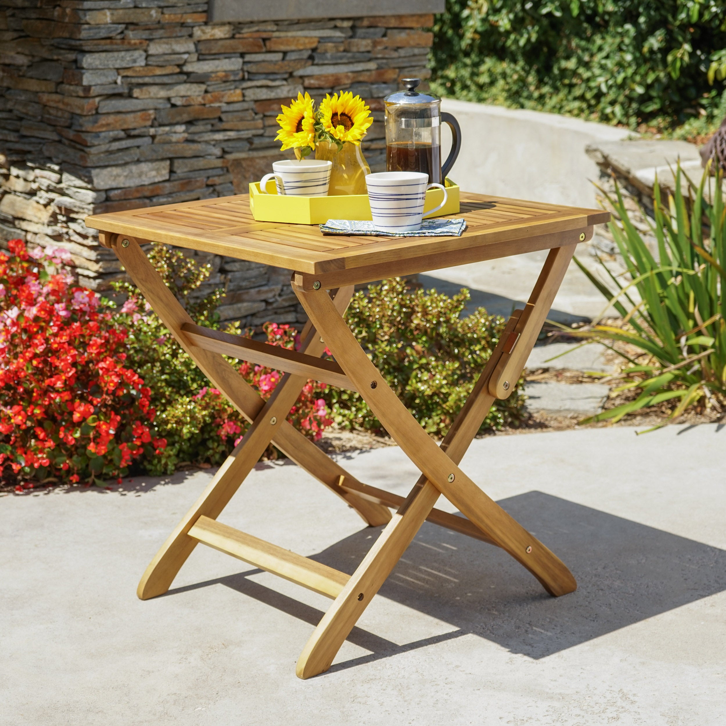 Versaille Outdoor Foldable Grey Finished Acacia Wood Bistro Table